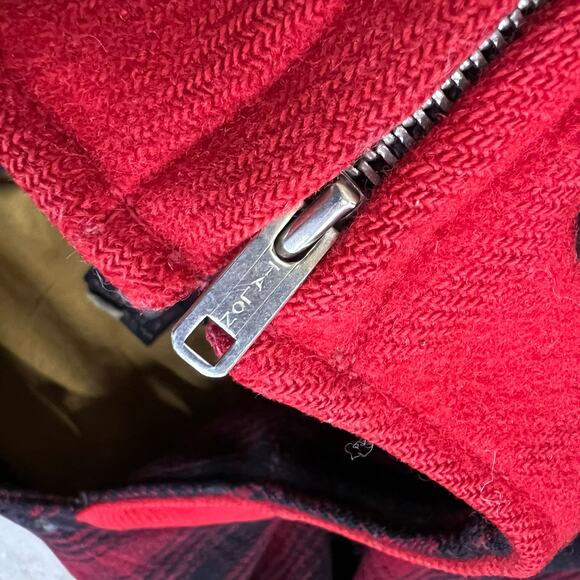True Vintage 40s 50s Woolrich 501 Mackinaw Hunting Jacket Red Black Plaid Talon - Picture 4 of 16